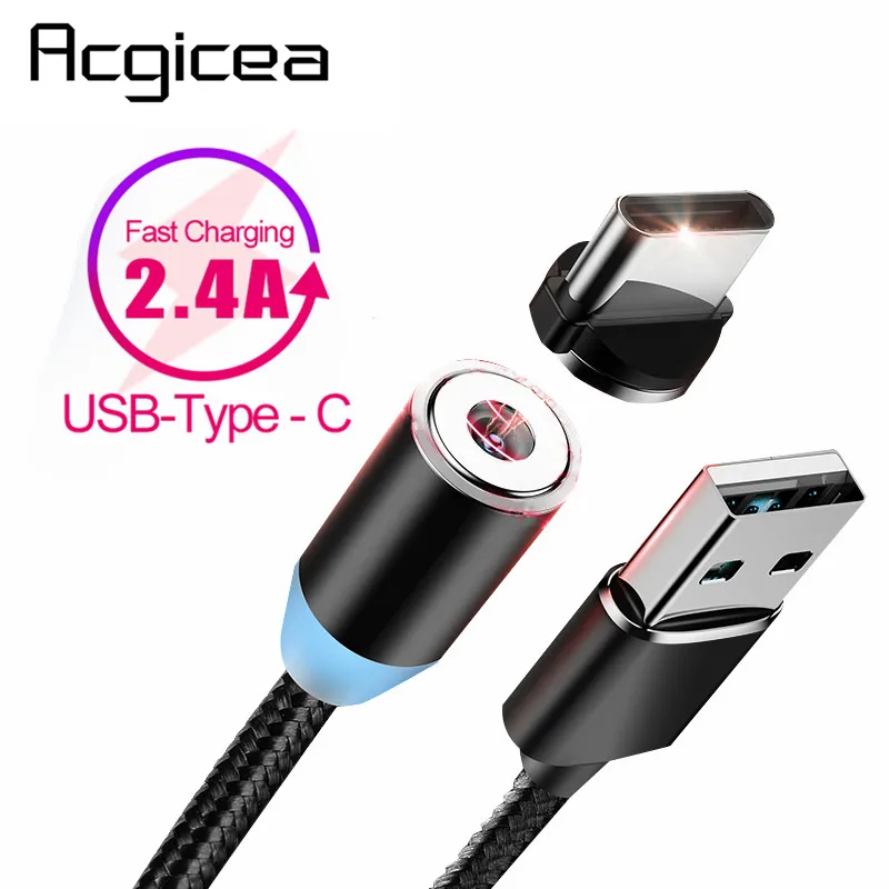 Магнитный кабель USB Type C 1 м и 2 нейлоновый Плетеный светодиодный индикатор Магнит