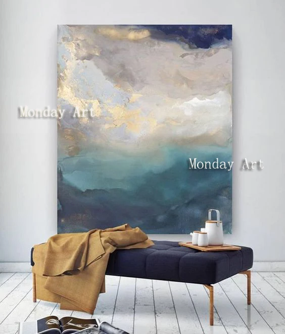 27 Handmade Sky dark clouds abstract oil painting Seascape Turqoise Gold abstract on Canvas Painting Decor Large Decor Art, Oil Abs