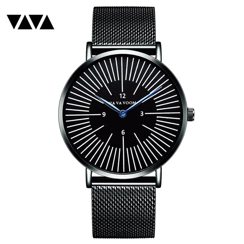 

6.5mm Ultra-thin Men's Watch Men Fashion Casual Clock Quartz stainless steel Watchband Male Wrist Watches Waterproof Black VOOM