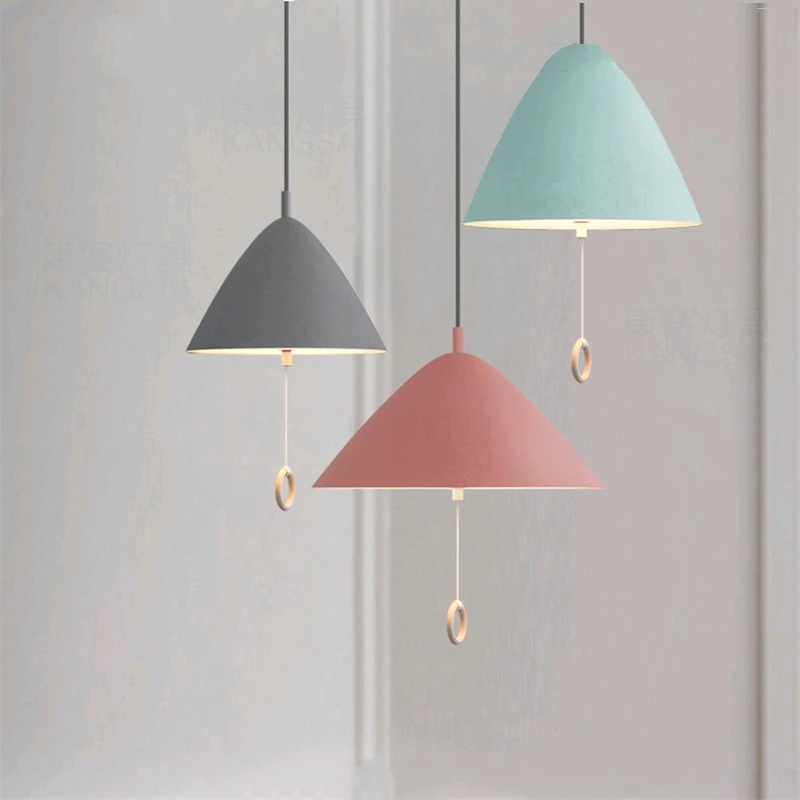 

Danish Designer Pendant Lights Nordic Simple Modern Restaurant Light Bedroom Bedside Lamp Macaron Cable Switch Pendant Lamps E27