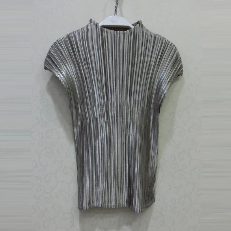 Женская короткая футболка Changpleat Miyak плиссированная модная металлическая тонкая