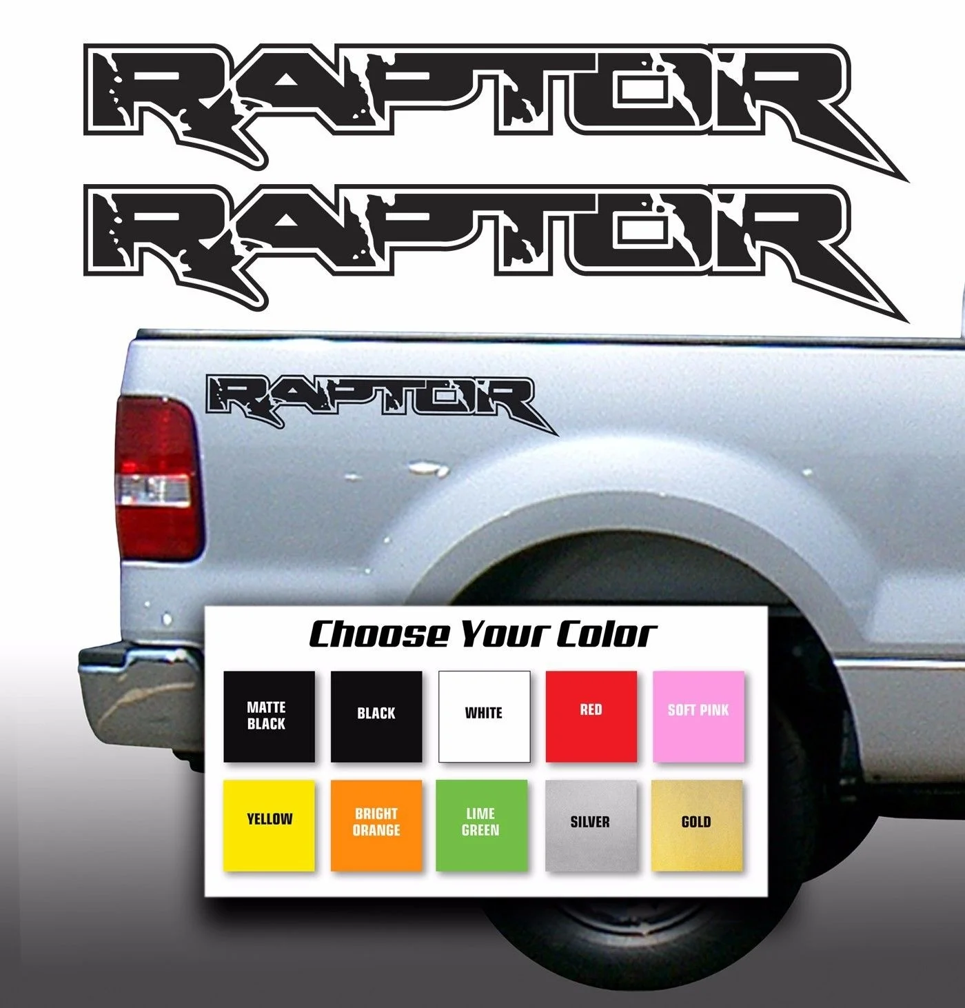 

For Set of Ford RAPTOR Truck Side Bed Die-CutVinyl Decals Stickers Choose Your Color