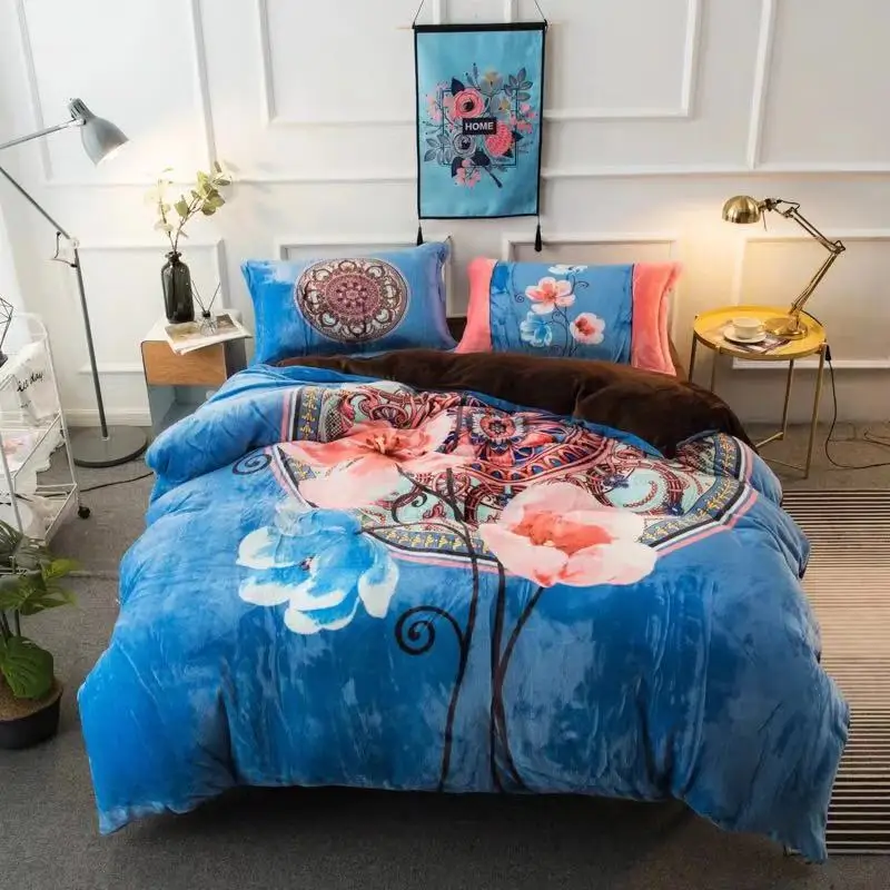 

2018 Spring high quality Cartoon fresh and simple bedding set Flannel and Coral fleece cotton bed linen duvet cover sets