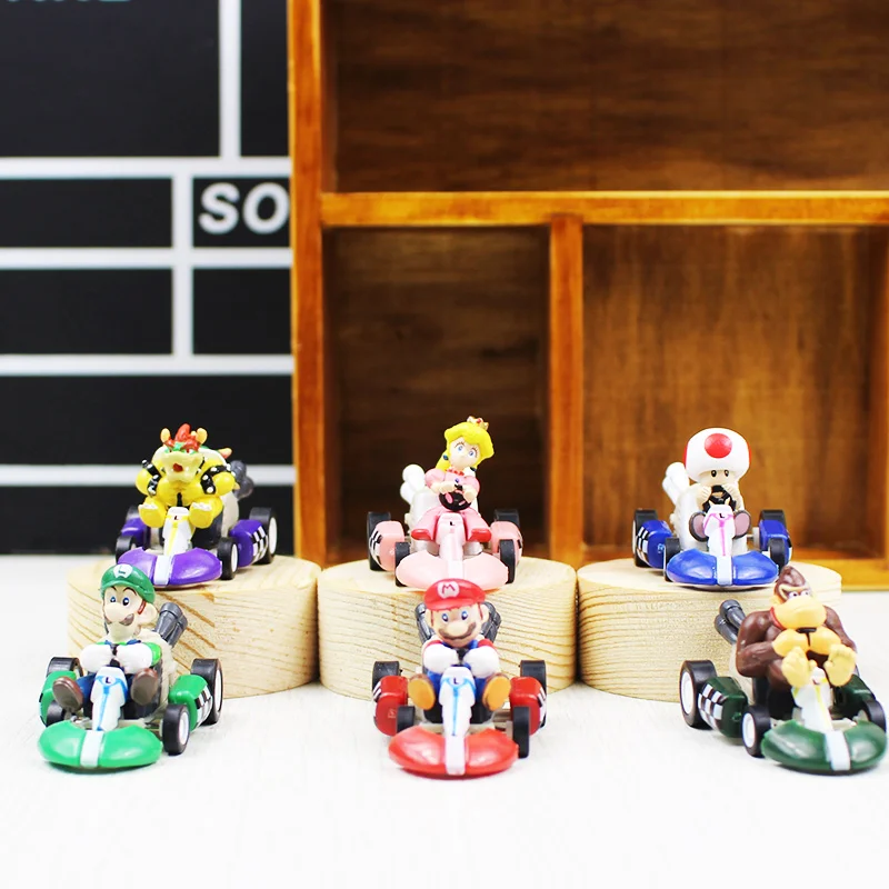 6pcs/set Super Mario Bros Kart PULL BACK Car Figures Kart PULL BACK Cars Figures super mario kart figure