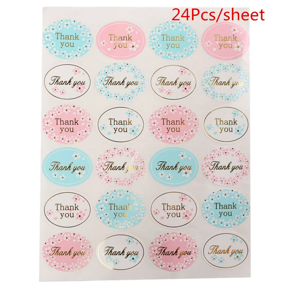 

24Pcs /sheet Cute Round Golden "Thank you" series color seal sticker for baking DIY Package label Decoration label sticker