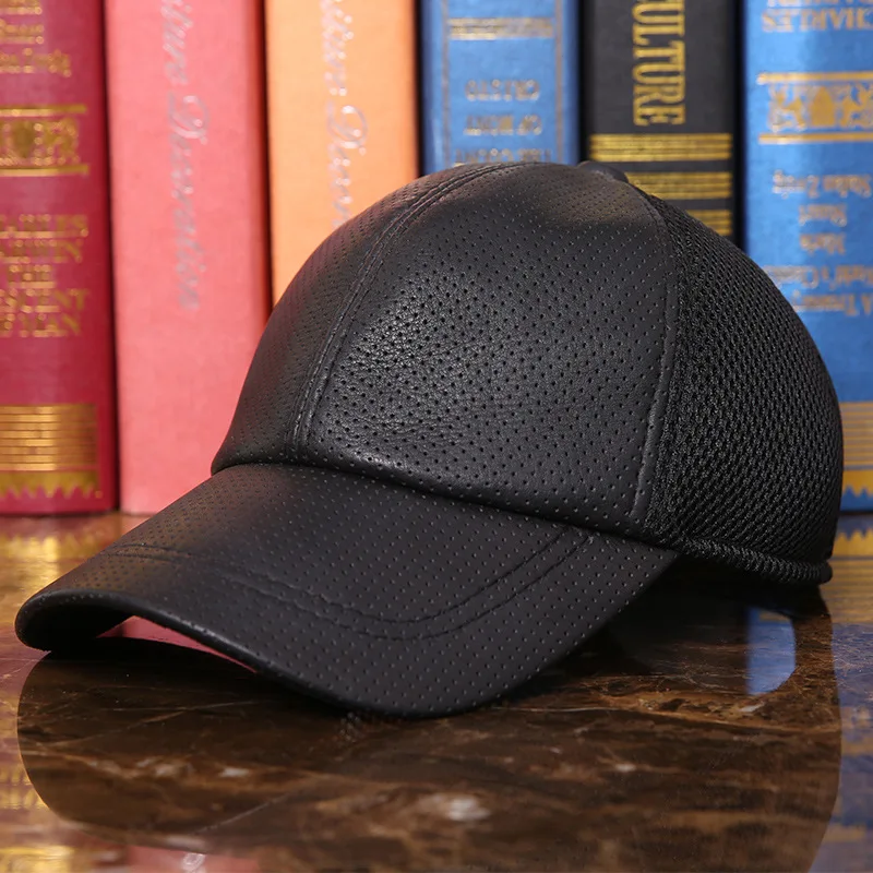 High Quality Leather Baseball Cap Men's New Plain Net Baseball Hat Male