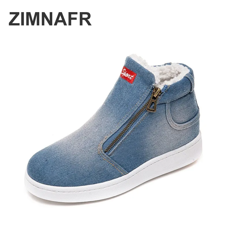 

women snow boots 2018 new winter boots denim canvas cotton shoes plus size women flat warm shoes antislip women autumn boots