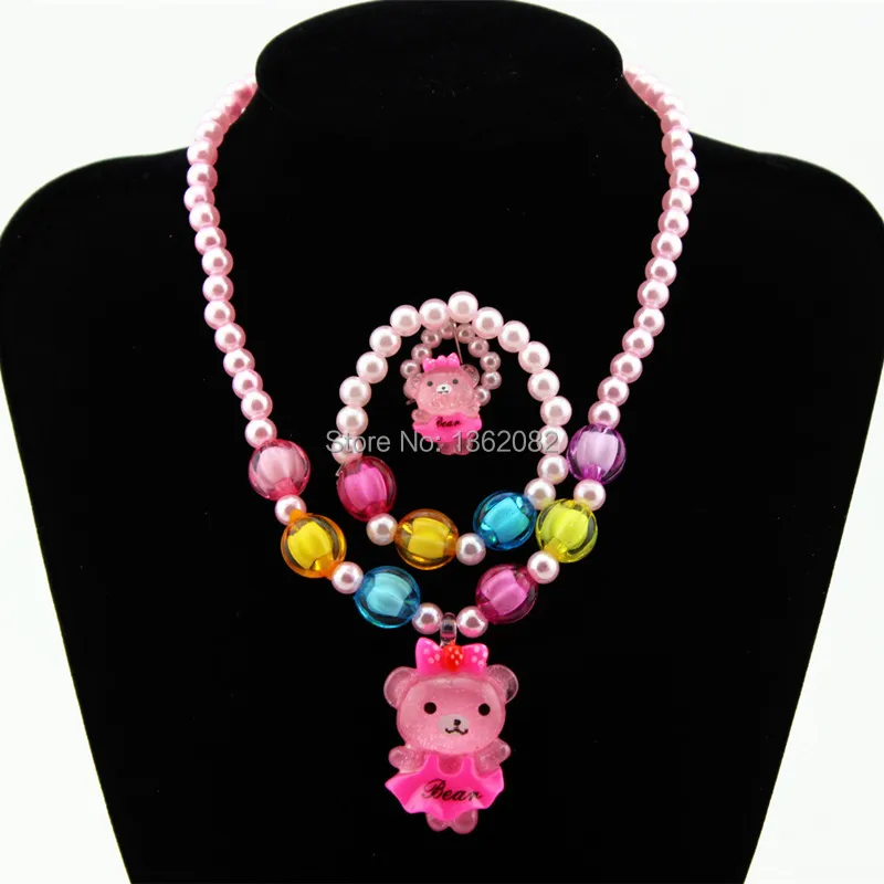 KidsBabyGirlsJewelryCuteBearNecklaceBraceletRingImitation
