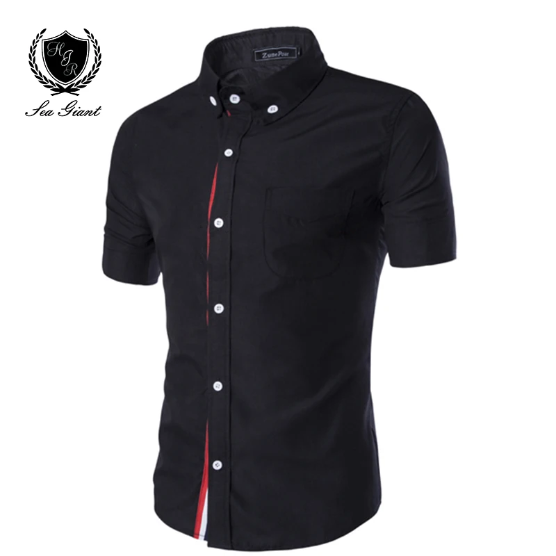 New Arrived Man Casual Work Shirts Short Sleeve Solid Slim