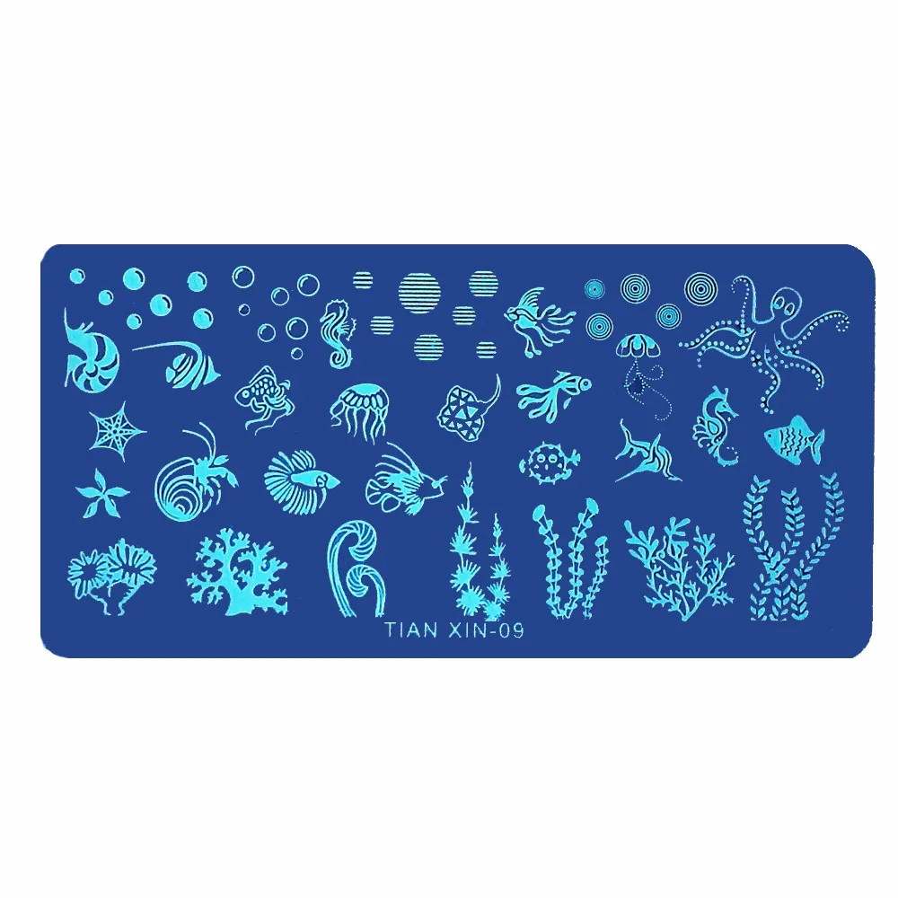 1 Piece Template Nail Art Stamping Plate Coral Fish Octopus Design Manicure Tool Nail Stamp Stencil Ocean World 2017 TIAN XIN-09 (1)