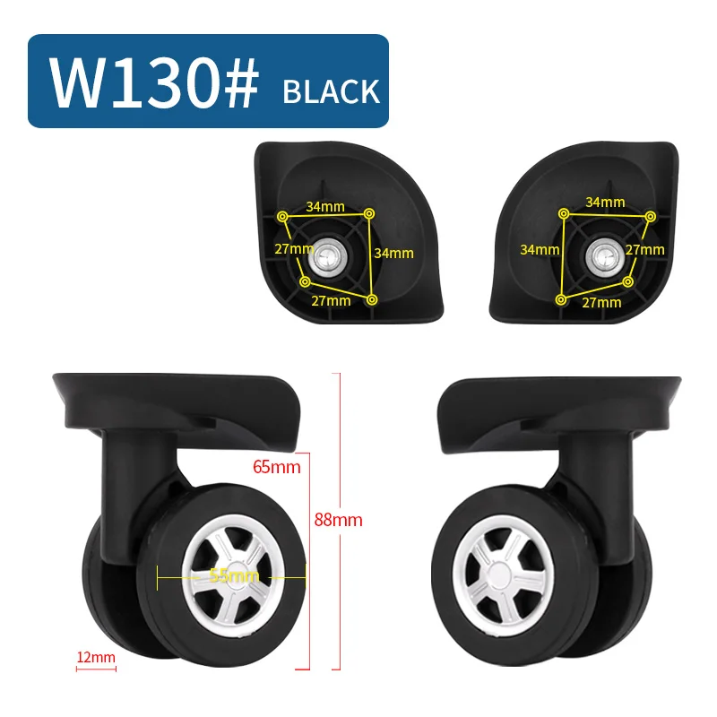 Замена багажных колес чемодан на колесах Замена 14-30 дюймов багажные аксессуары бесшумные колеса для багажа ролики - Цвет: W130(2 Wheels)Black