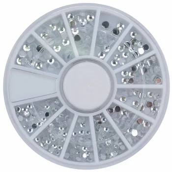 WUF 1 Wheel 12 Different Sizes Silver Nail Art rhinestones Acrylic Nail Decoration For UV Gel phone and laptop DIY #ZH72