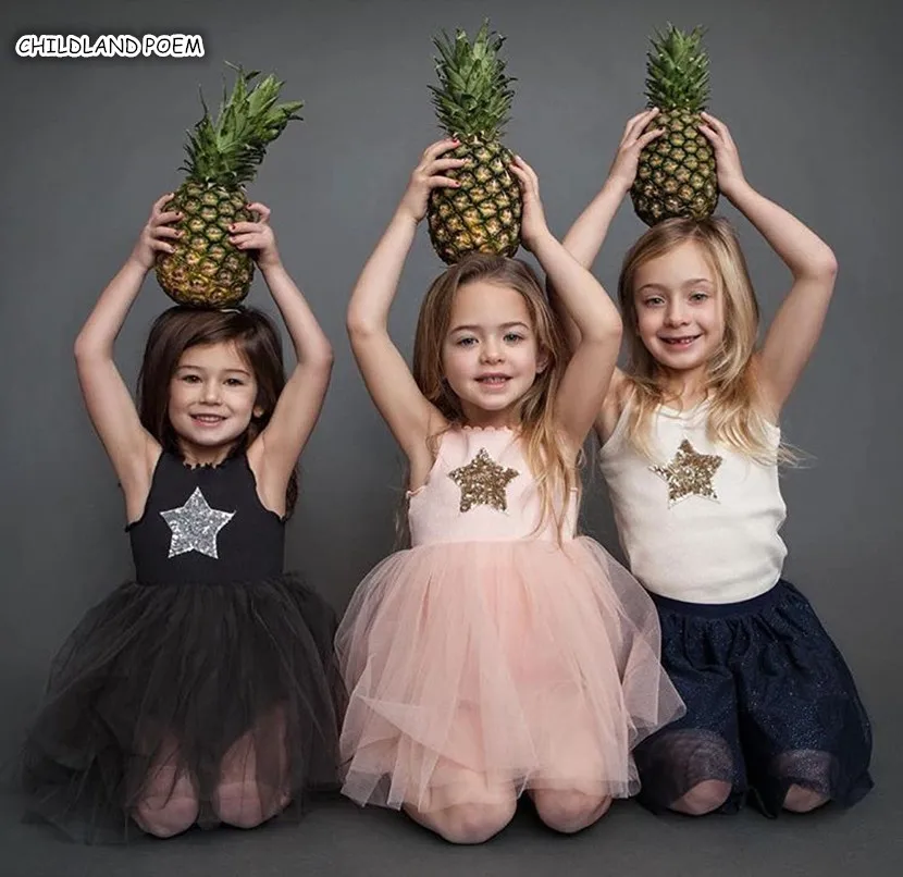 

Girls Dress Summer Toddler Kids Dresses For Girls Sleeveless Star Sequin Lace Princess Dress For Girl Birthday Party Baby Dress