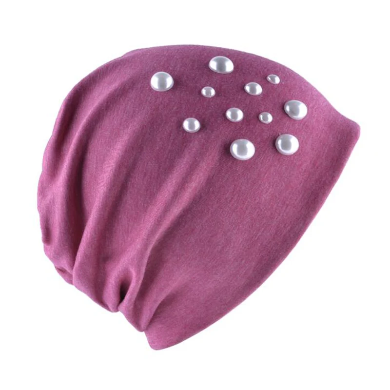 Big Pearl Head Cap Skullies Beanies Winter Warm Hats For Women Knitting