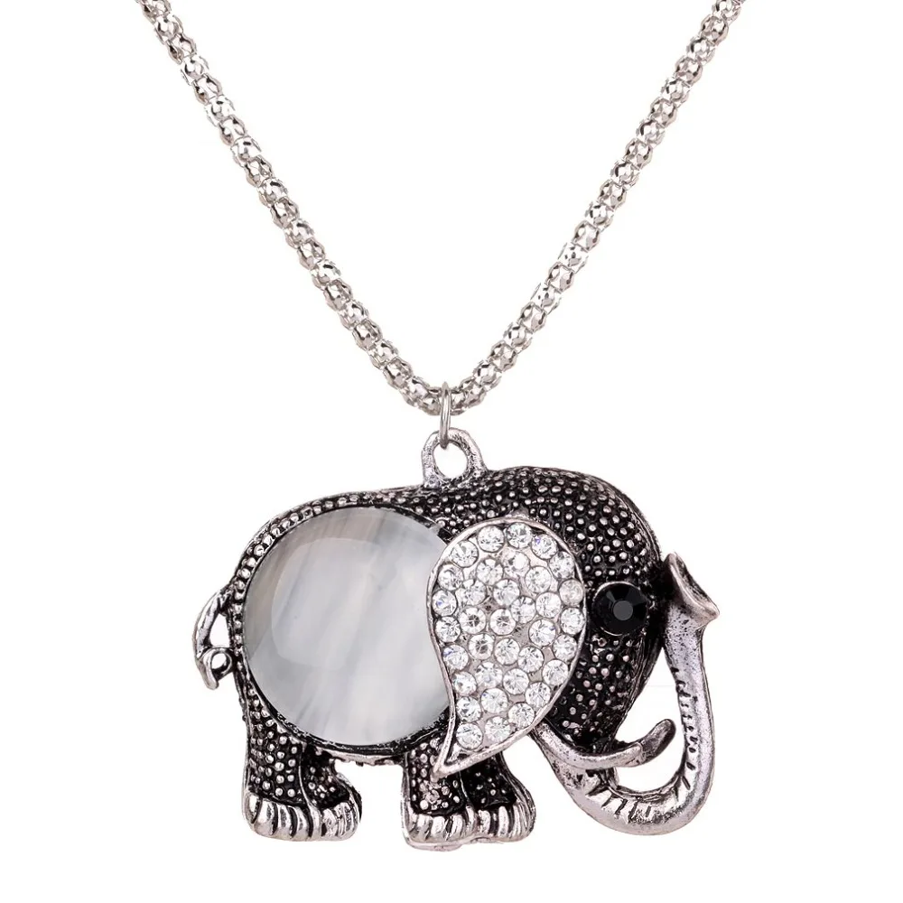 

Natural Stone Quartz Cute Animal Elepant Pendant Necklace Jewelry wholesale Fashion Necklace long Vintage Necklace