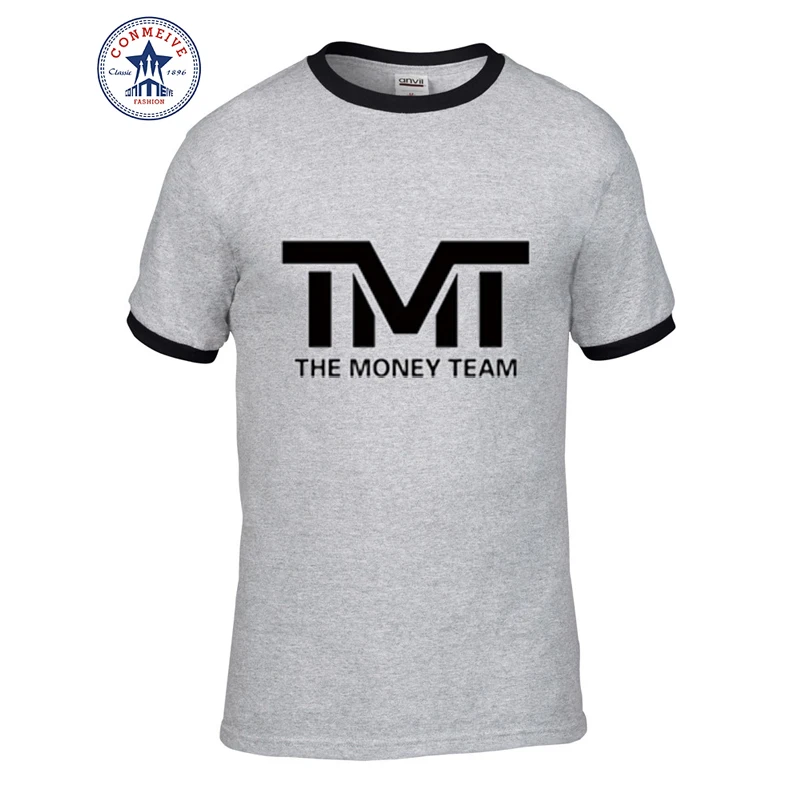 Новая популярная забавная футболка для мужчин TMT The Money Team, Хлопковая мужская футболка с принтом, летние мужские футболки с короткими рукавами, свободные буквы - Цвет: grey2