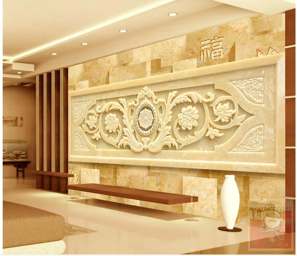 Home Decoration 3d wallpaper for room European-style flower marble reliefs backdrop wall  Обустройство