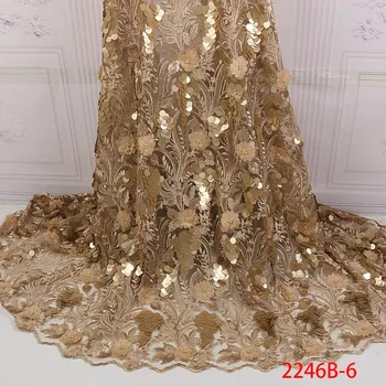 

Golden Shining Sequence Lace Fabric Beaded French Laces Fabrics High Quality Tulle French Nigerian Lace Applique Dress QF2246B-6