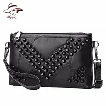 Genuine Leather Sheepskin Women Bag Female Clutch Patchwork Messenger Bag Envelope Rivet Crossbody Handbag Purse Bolsas Feminina