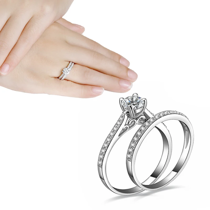 Fashion 2Pcs/set Charm Silver Crystal Lovers Ring For Women Men Couples Bijoux Femme Wedding Gift