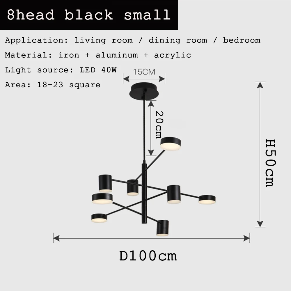 Современная мода черный золотой белый длинный Светодиодный Потолочный подвесной светильник люстра лампа для зала кухни гостиной Лофт спальни - Цвет абажура: 8head black small