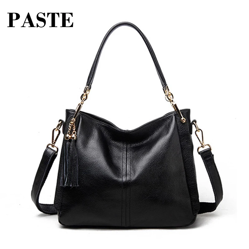 

2018 Simple All-match Natural Leather Women Shoulder Bag Top-handle Women's Handbag with Tassel Large Travel Tote for Girls