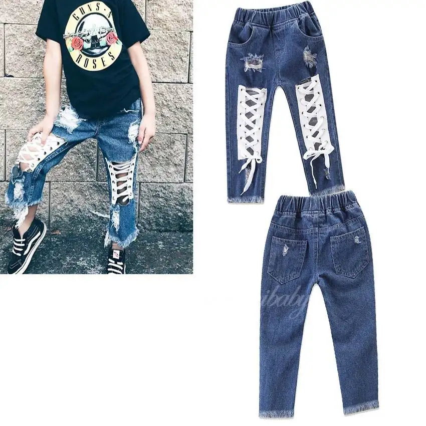 Retail Spring Autumn Baby Girl Jeans Fashion Tassels Hole Boot Cut