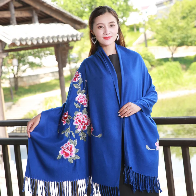 

Autumn And Winter New Style Imitation Cashmere Embroidered Floral Scarf Women Retro National Style Imitation Cashmere Shawls