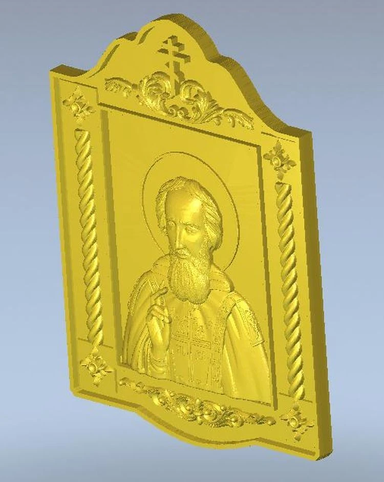 3d model relief  for cnc in STL file format Icon of St. Sergius of Radonezh wood work bench