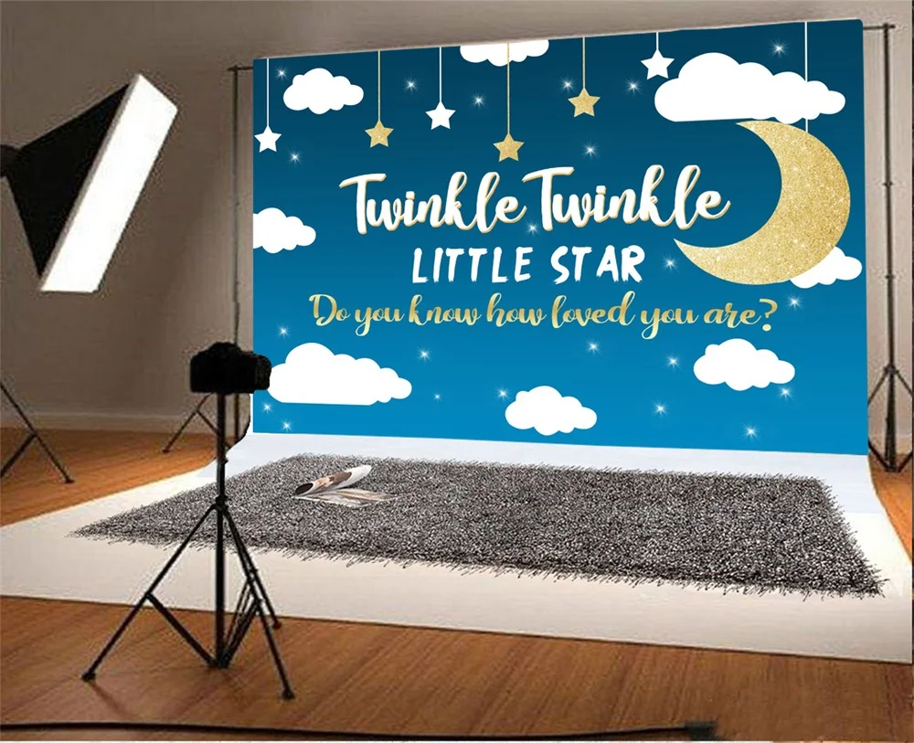 Laeacco Twinkle Stars Crescent Moon Clouds Baby Party Photography Backgrounds Customized Photographic Backdrops For Photo Studio