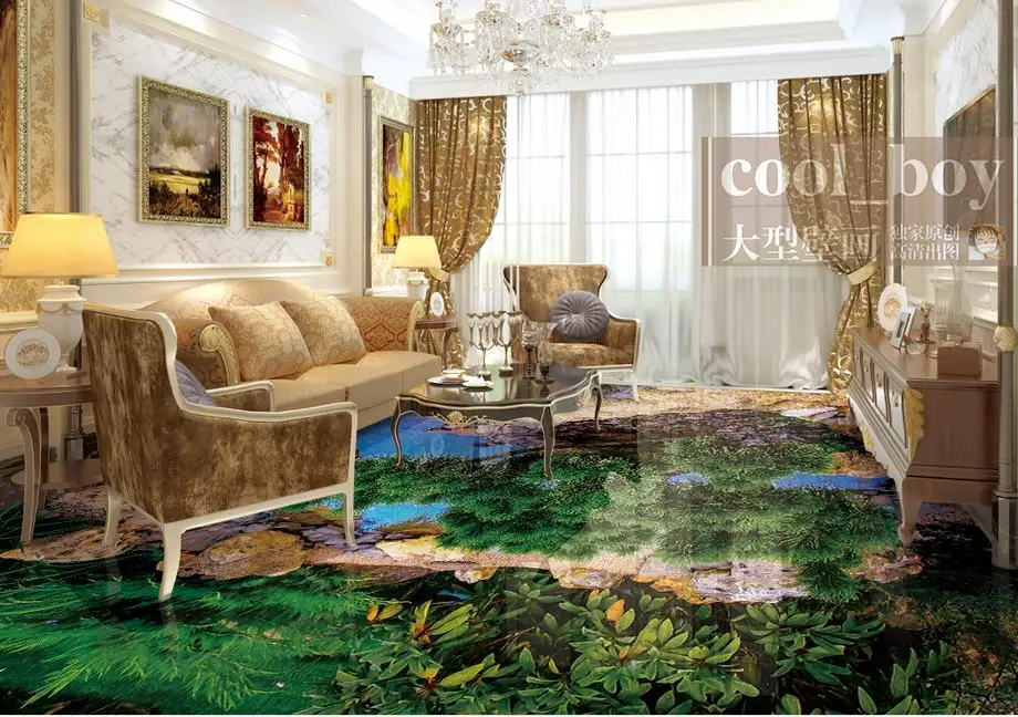 

3d wallpaper floor Hawthorn self-adhesive wallpaper 3d floor painting waterproof wallpaper for bathroom living room kitchen