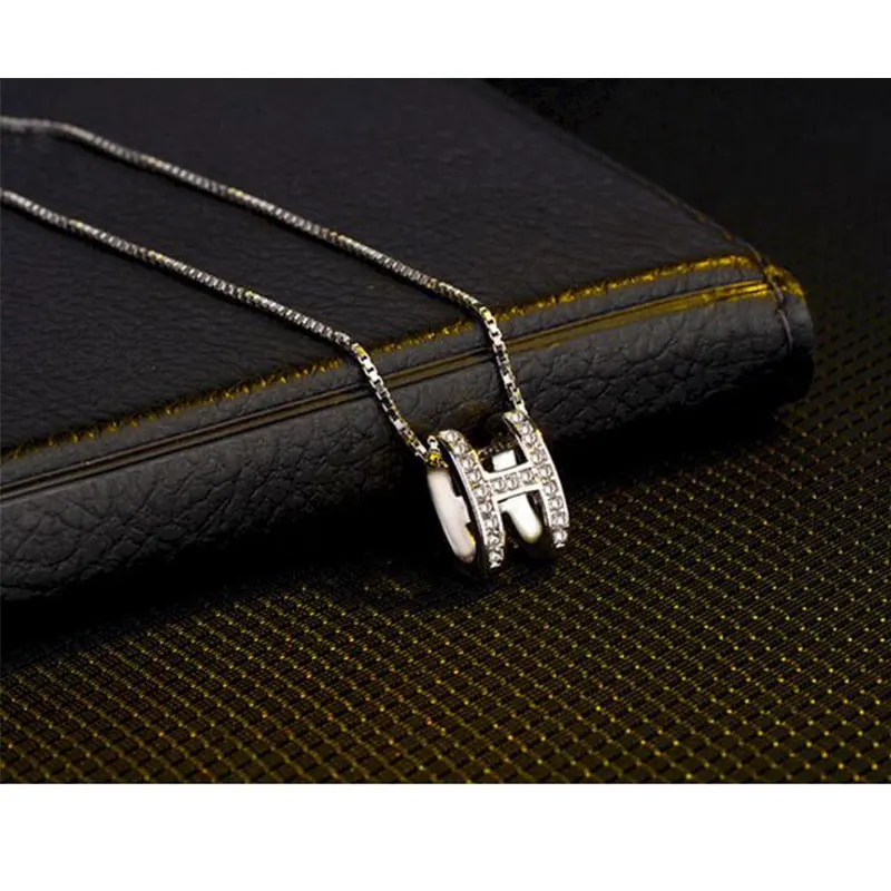 Anenjery 925 пробы Серебряное ожерелье мозаика CZ цирконий Буква H форма кулон ожерелье для женщин подарок цепочка чокер S-N174