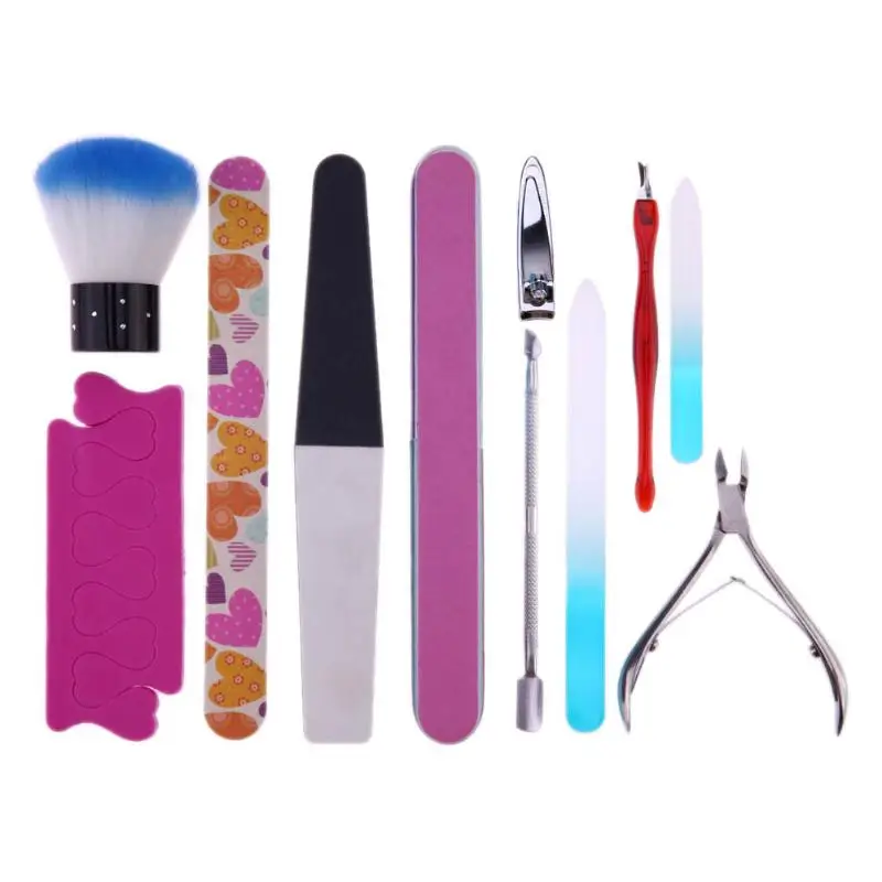 11pcs/Set Nail Art Manicure Tools Set Nail File Block Sand Salon Home Nail Care Scissors