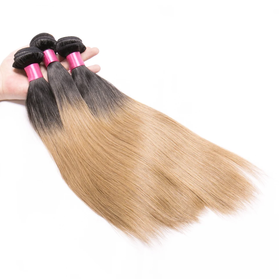 Chloe Blonde Brazilian Straight Hair 1 Bundle Only Ombre Human Hair Weave Bundles Two Tone 1b 27 Non Remy Extension