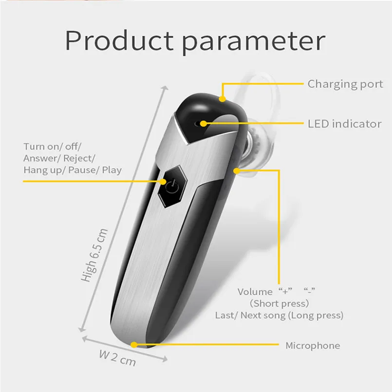 CSR V4.1 Bluetooth Headset Noise Cancelling Wireless Earpiece Handsfree Headset Comfy Smart Voice Sweatproof Earphone 40AP402