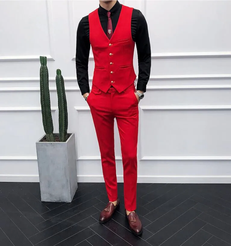 3 шт. костюм для мужчин Красный Новый Slim Fit Мужская рубашка в полоску смокинг Высокое качество свадебное платье s костюмы повседневное Костю