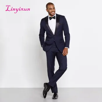 

Linyixun England Button Fly trajes de novios para hombres 2017 Custom made Jacket+pants men wedding suits 2017 Navy Bule terno