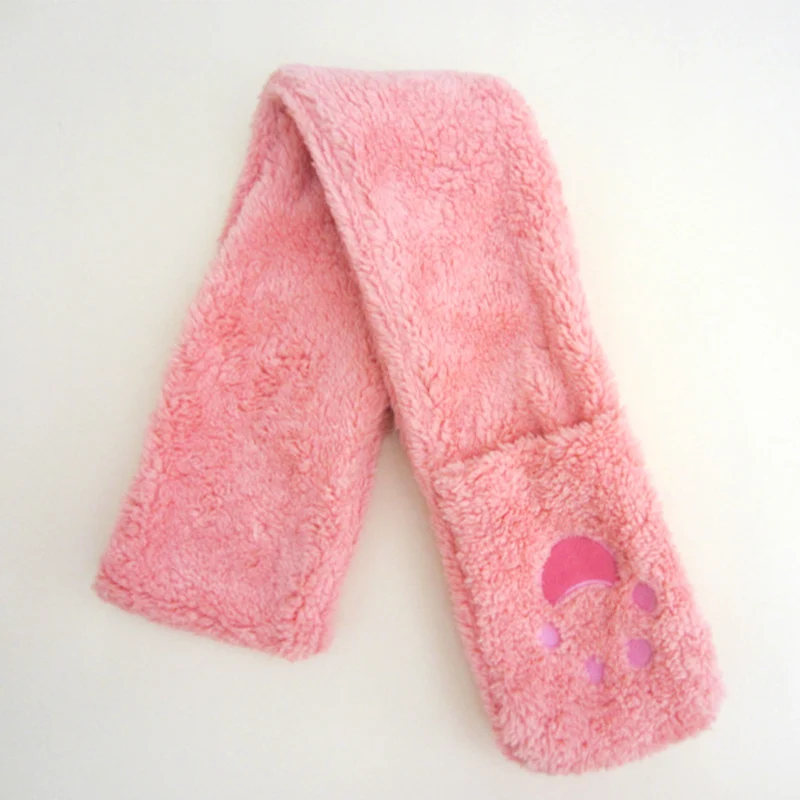 Fleece Baby Girls Neck Scarf Winter Kids Warm Scarves Super Soft Polyester Scarf Sweet Princess Pink Pocket Scarves Cute Red Bear's Paw (3)