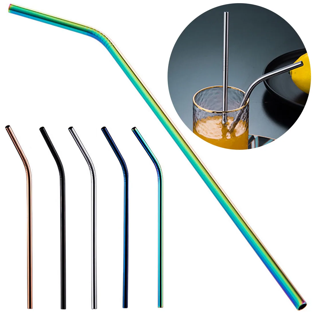 

1pc Reusable Drinking Stainless Steel Straw with Cleaner Brush For Home Party Barware Accessories 267mm Metal Bent Straw