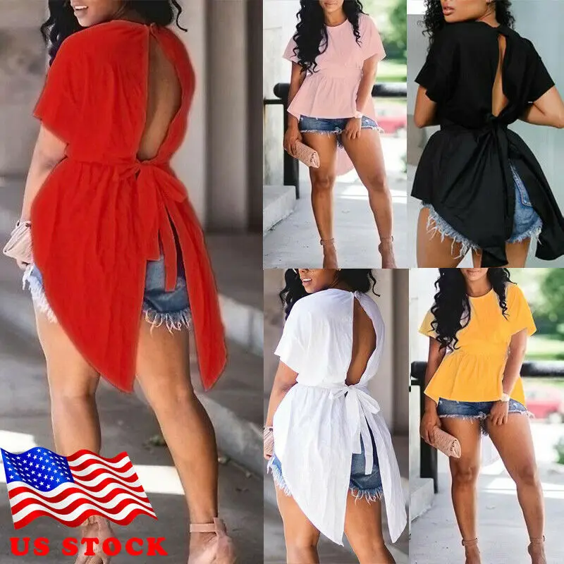 

Women Summer Batwing Sleeve High Low Asymmetrical Loose Long T Shirt Top Blouse