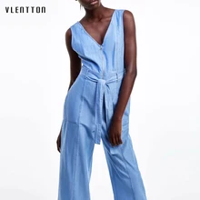 2019 Sexy Sleeveless Tank Jeans Rompers Women Jumpsuits Summer Sashes V Neck Full Length Straight Denim Playsuit Overalls Mujer 2019 Sexy Sleeveless Tank Jeans Rompers Women Jumpsuits Summer Sashes V Neck Full Length Straight Denim Playsuit Overalls Mujer