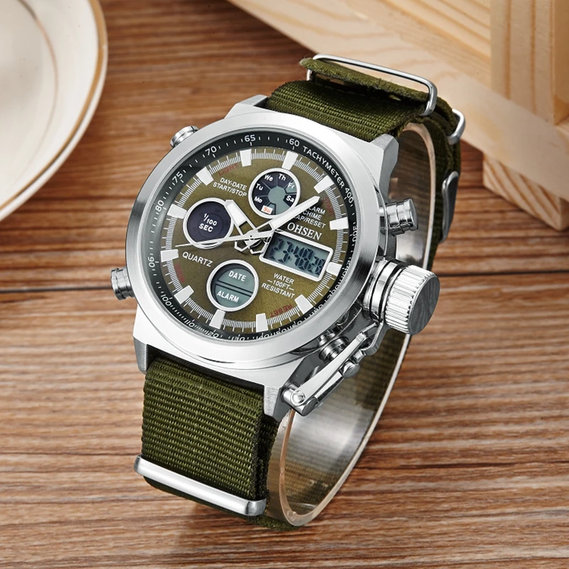 OHSEN Men Sports Watches Waterproof Fashion Casual Quartz Watch Digital & Analog Military Multifunc