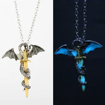 

Luminous Glow in the Dark Pterosaurs Dragon Sword Pendant Necklace Alloy Jewelry