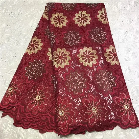 

2019 Latest Nigerian Laces Fabrics High Quality African Embroidered cord Laces Fabric For Wedding Dress French red Tulle Lace(4-