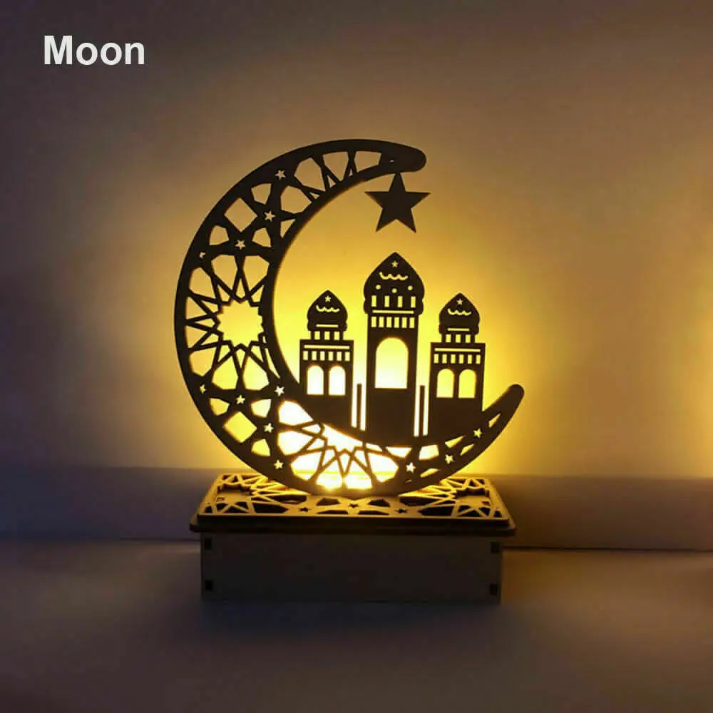Светодиодный деревянный Eid Mubarak табличка Лунная звезда Рамадан орнамент мусульманский декор кулон Ислам Мусульманский светодиодный светильник вечерние свечи - Испускаемый цвет: palace