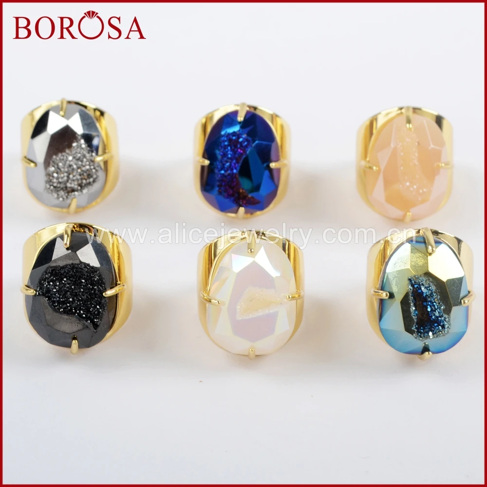Borosa 5pcs New Arrival Egg Shape Gold Color Claw Titanium Druzy