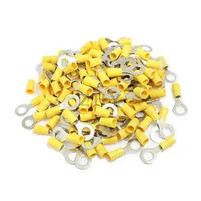 

200 Pcs RV5.5-8 AWG 12-10 Yellow Sleeve Pre Insulated Ring Terminals Connectors