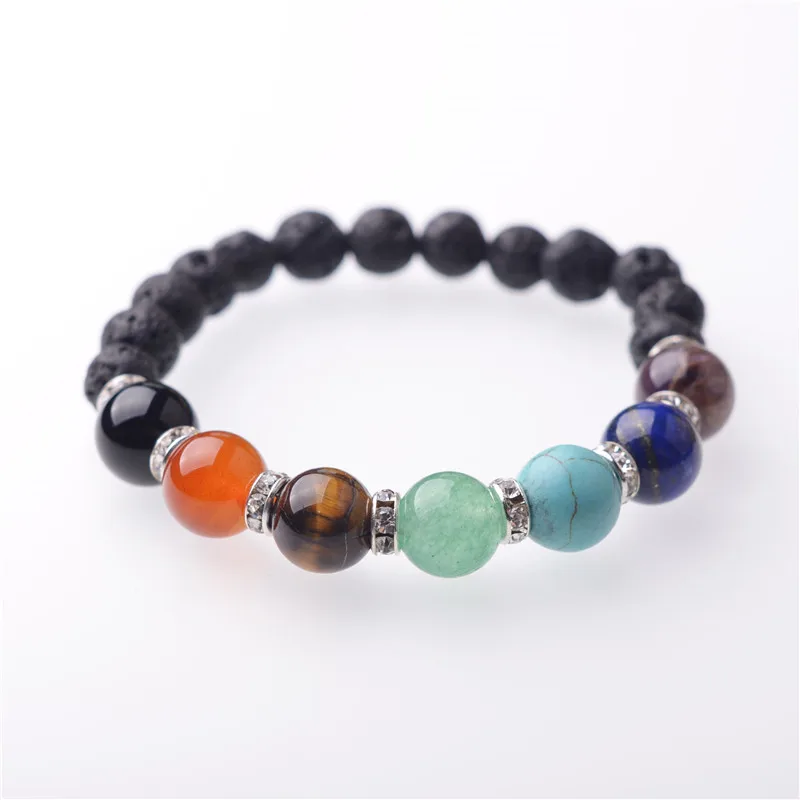 men jewelry lava 7 chakra stone bracelet  natural tiger eye carnelian malachite black onyx beaded bracelet