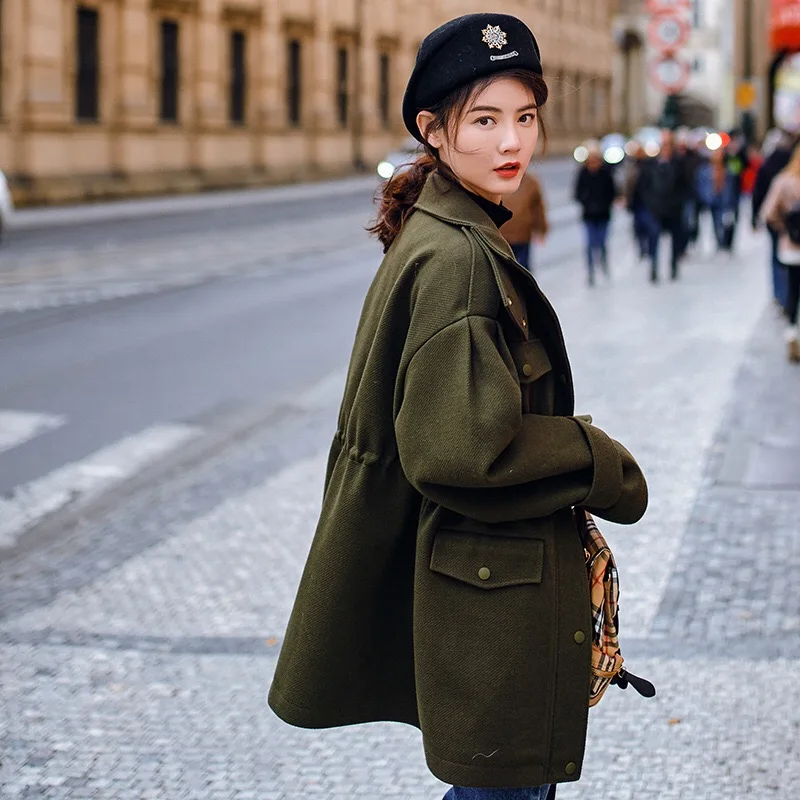 2019 Armée Vert Automne Boyfriend Conception Originale Casual Survêtement Style Lâche Oversize Long Hiver Manteau Veste Grâce Et Gloria 00Sr8dxw