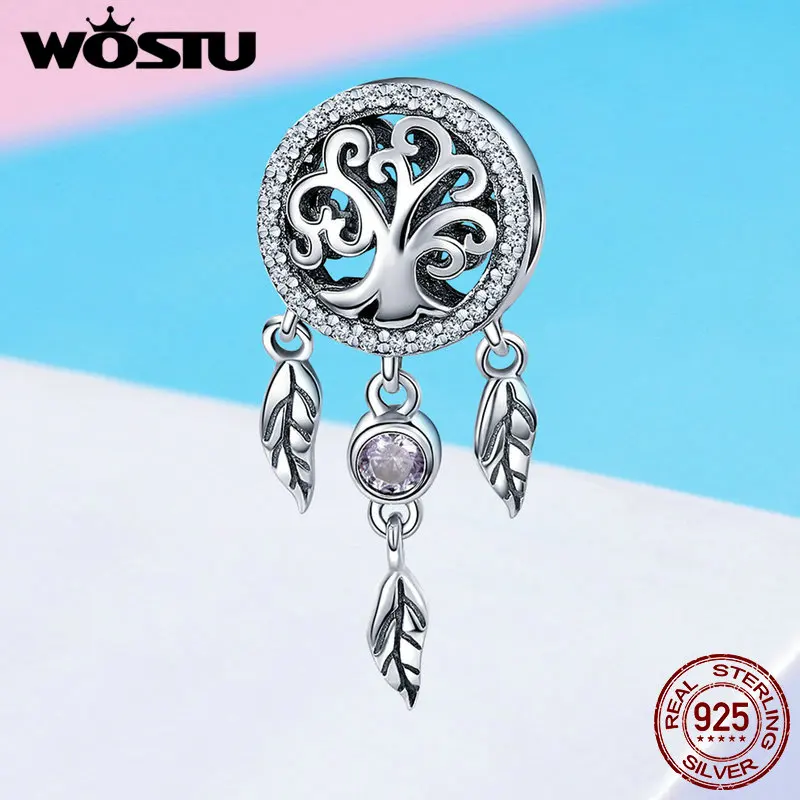 WOSTU Hot Sale Pure 925 Sterling Silver Dream Catcher & Tree Of Life Charm fit Original S925 Bead Bracelet Jewelry Gift BKC723